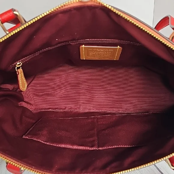 NWT Coach Gallery Tote Burnt Coral Red Leather Colorblock - Picture 8 of 11